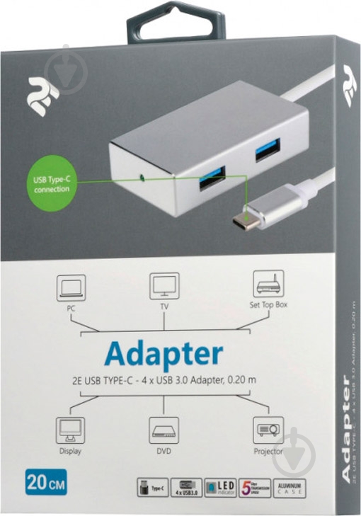 Адаптер 2E USB Type-C – USB 3.0 2 м сірий металік (2E-W1407) - фото 2