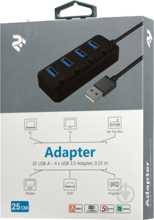 Адаптер 2E USB Type-A – 4 x USB 3.0 0,25 м черный (2E-W1405) - фото 3