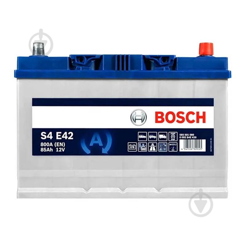 Аккумулятор автомобильный Bosch S4 E42 Asia 85Ah 800A 12V «+» справа (@090048048053080067109) - фото 1 Аккумулятор автомобильный Bosch S4 E42 Asia 85Ah 800A 12V «+» справа (@090048048053080067109) - фото 1
