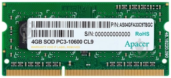 Оперативна пам'ять Apacer SODIMM DDR3 4 GB (1x4GB) 1333 MHz (DS.04G2J.K9M) - фото 1