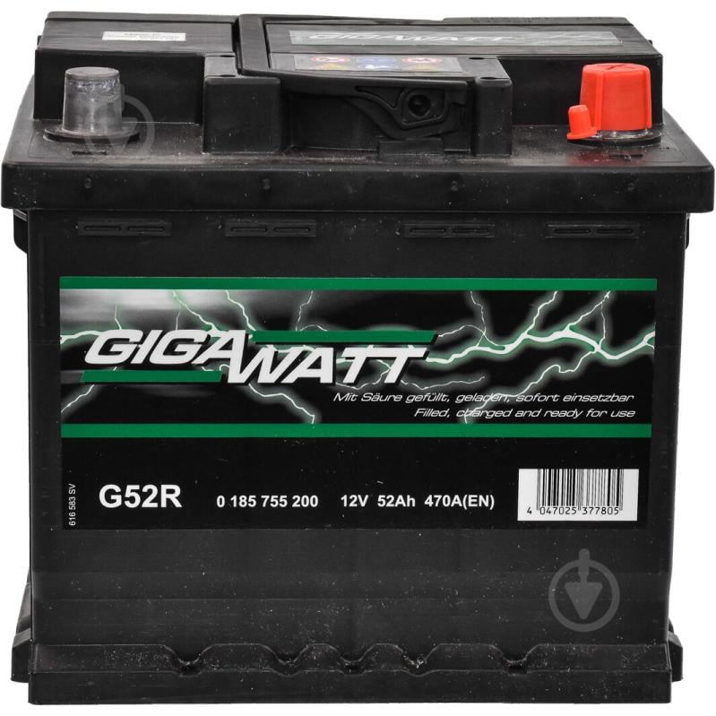 Аккумулятор автомобильный GIGAWATT 52Ah 470A 12V 0185755200 «+» справа (GW 0185755200) - фото 2