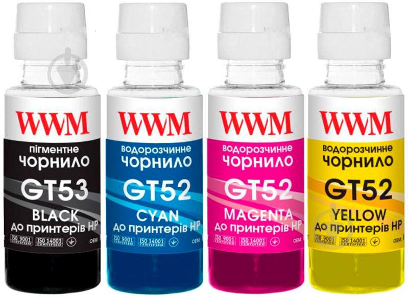 Набор чернил WWM HP GT52/53 4х100г (B/C/M/Y) для Ink Tank 115/315/319 (GT53SET) black/ cyan/ magenta/ yellow - фото 1