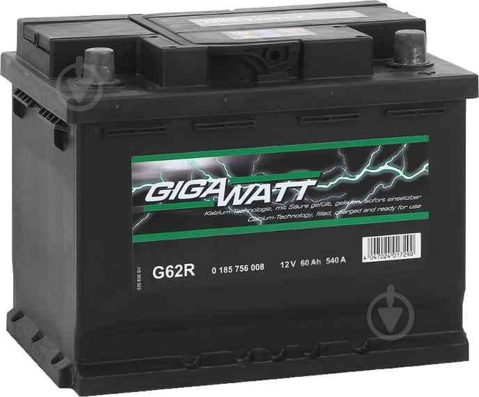 Аккумулятор автомобильный GIGAWATT 60Ah 540A 12V 0185756008 «+» справа (GW 0185756008) - фото 1