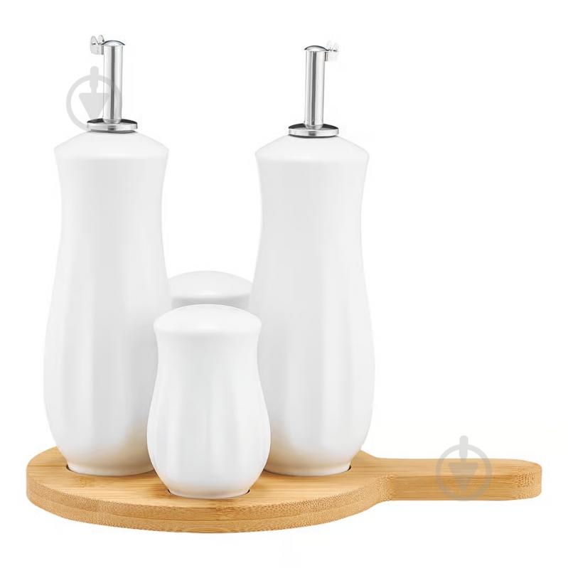 Набор для соли, перца и соуса Ambition NATURAL на підставці 5 предметів - фото 1 Набор для соли, перца и соуса Ambition NATURAL на підставці 5 предметів - фото 1