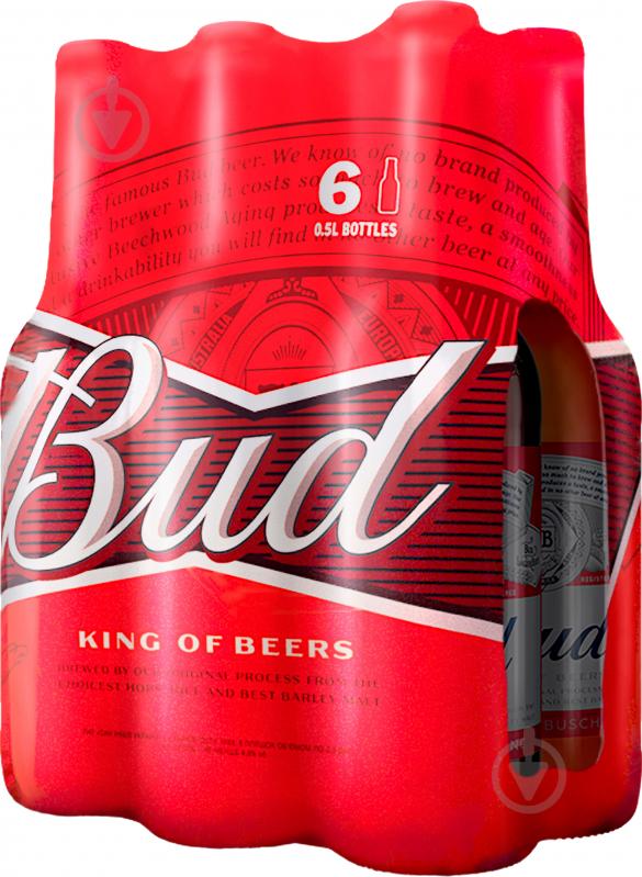 Пиво Bud світле фільтроване 6 шт. 4,8% 0,5 л - фото 1