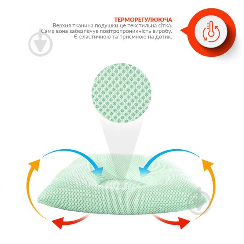 Подушка ортопедична IDEIA Бейбі 25х26х8/3.5 см, d-7.5 cм сітка м'ятний 8000032582 - фото 3