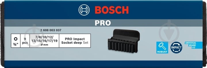 Набор головок 3/8" 63 мм Bosch PRO Deep 9 шт. 2608003037 - фото 3 Набор головок 3/8" 63 мм Bosch PRO Deep 9 шт. 2608003037 - фото 3