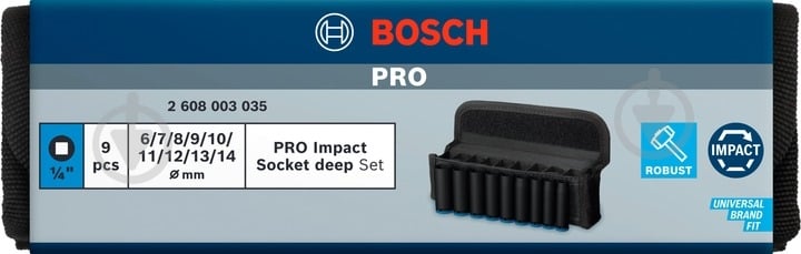 Набор головок ¼" 50 мм Bosch PRO Deep 9 шт. 2608003035 - фото 4