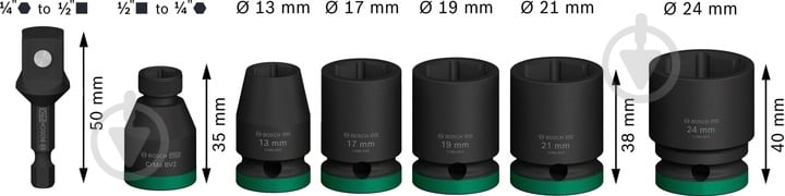 Набор головок 1/2" Bosch PRO Standart 7 шт. 2608003032 - фото 3 Набор головок 1/2" Bosch PRO Standart 7 шт. 2608003032 - фото 3