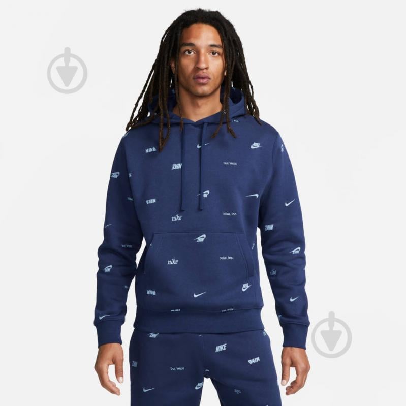 Джемпер Nike M NK CLUB+ BB PO HOODIE AOP FB7434-410 р.2XL-S синий - фото 1