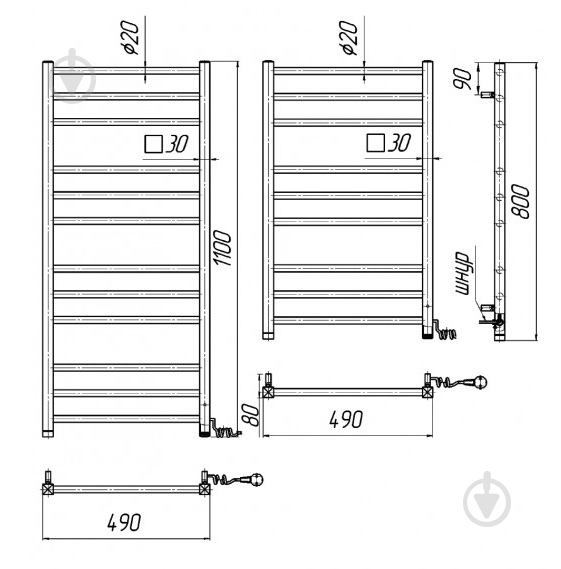 Рушникосушарка електрична Mario Преміум Класік-I 1100x500 - фото 2