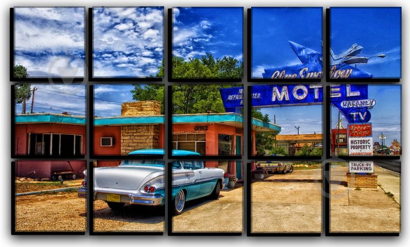 Картина модульна Маршрут 66 Нью-Мексико 127x77 см Hotel Arizona HD 15-2293243887-CHEV-30x50-BLUE - фото 1