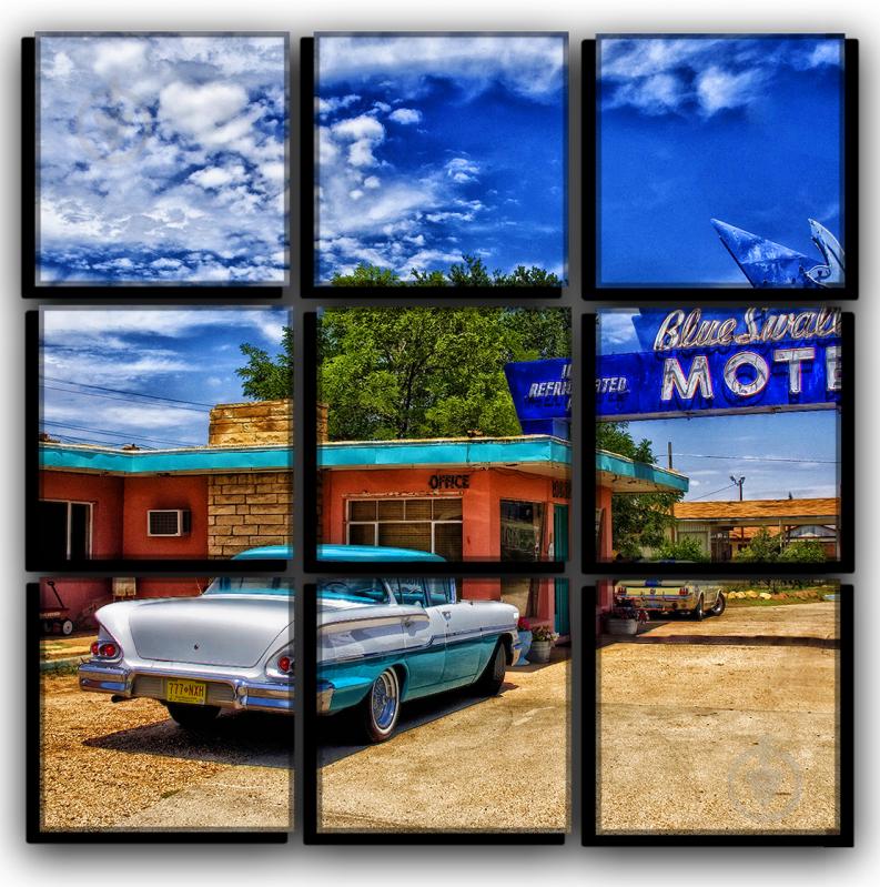 Картина модульна Маршрут 66 Нью-Мексико 77x77 см Hotel Arizona HD 9-2293243887-CHEV-30x30-BLUE - фото 1