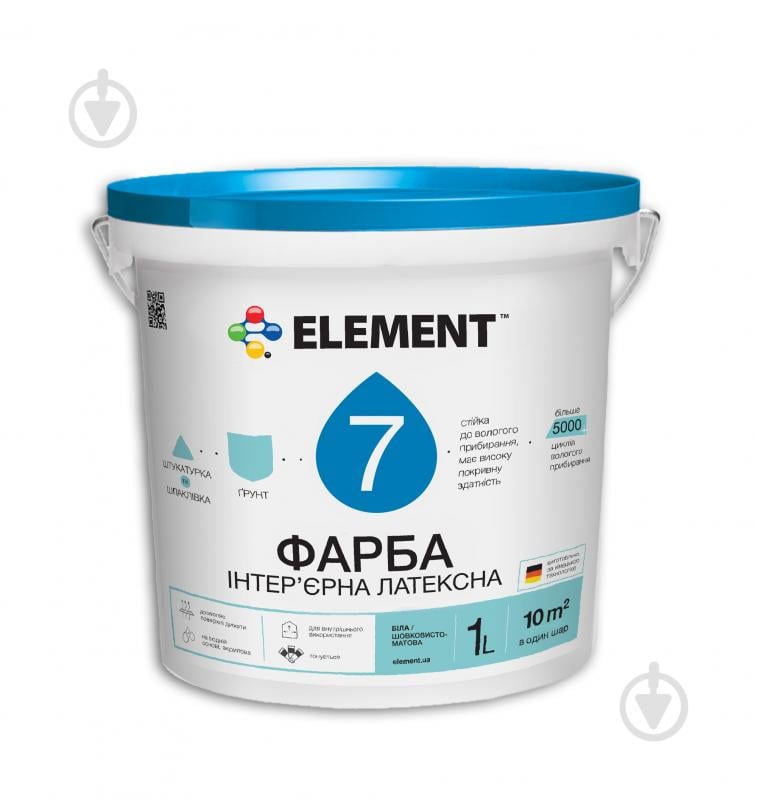 Краска акриловая водоэмульсионная Element 7 База А мат белый 1 л - фото 1