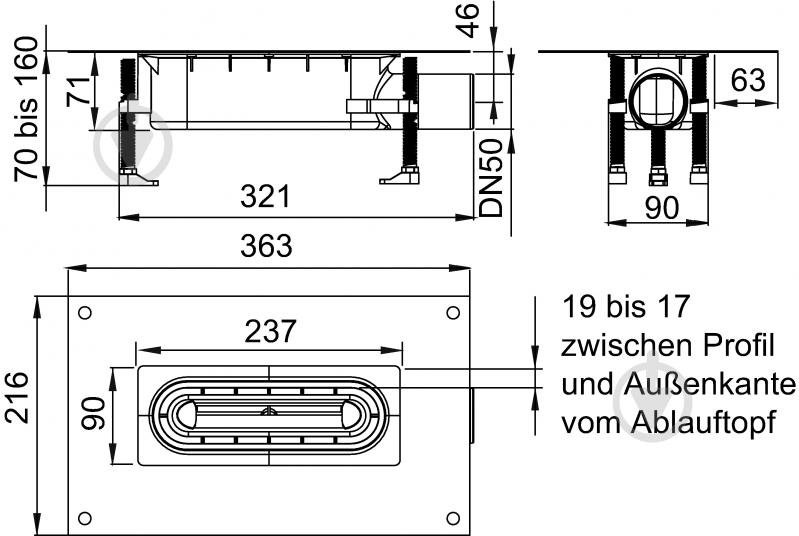 Душовий трап ACO пластиковий з сифоном до каналу ShowerDrain S+ 70-160 мм DN50 - фото 2