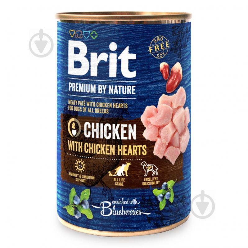 Консерва для усіх порід Brit Premium для собак з куркою та курячими сердечками 400 г 400 г - фото 1