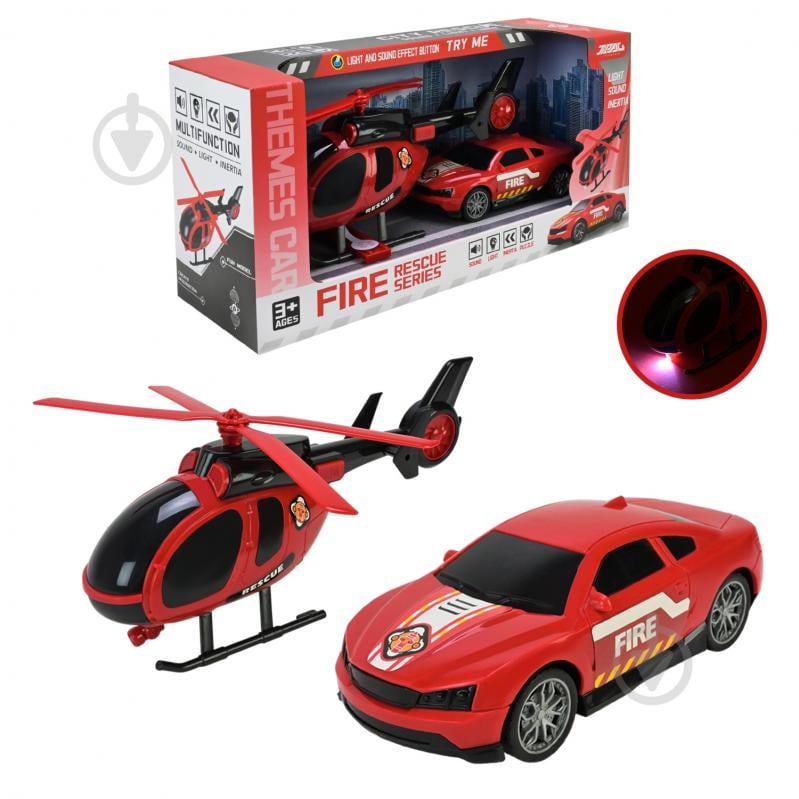 Игровой набор транспорта Shantou Пожарные службы, вертолет и машинка JP588-84A - фото 1