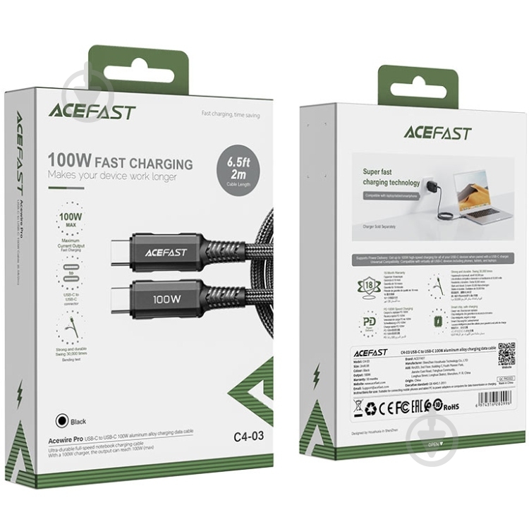 Кабель Acefast 2 м черный (6974316280996) - фото 4