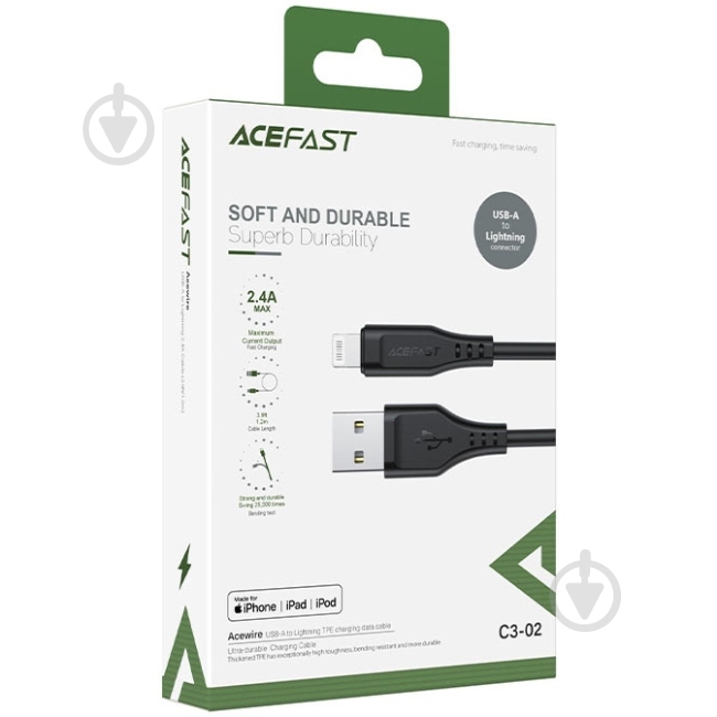 Кабель Acefast 1,2 м чорний (6974316280828) - фото 4