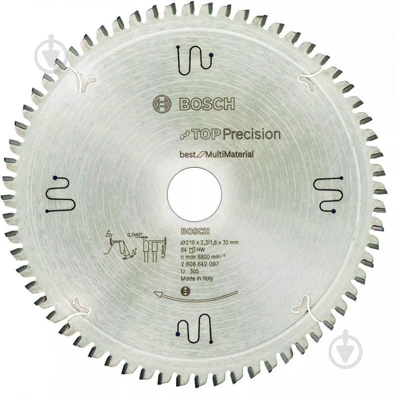 Пильный диск Bosch MultiMaterial 216x30x1,8 Z64 2608642097 - фото 1