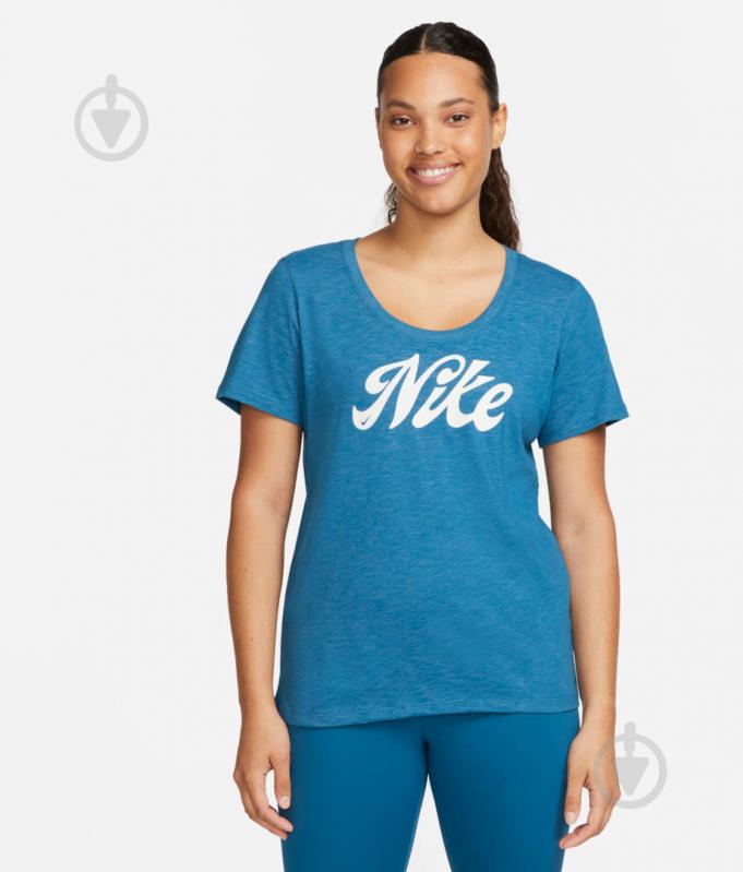 Футболка Nike W NK DF TEE NIKE SCRIPT FD2986-457 р.2XL голубой - фото 1