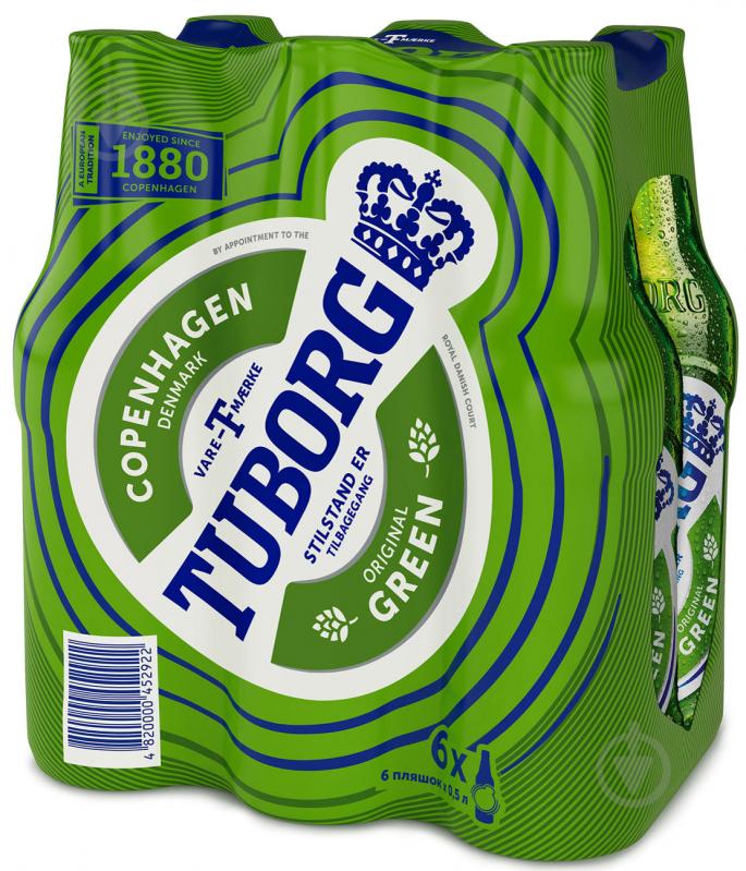 Пиво Tuborg Green светлое фильтрованное 6 шт. 4,6% 3 л - фото 1