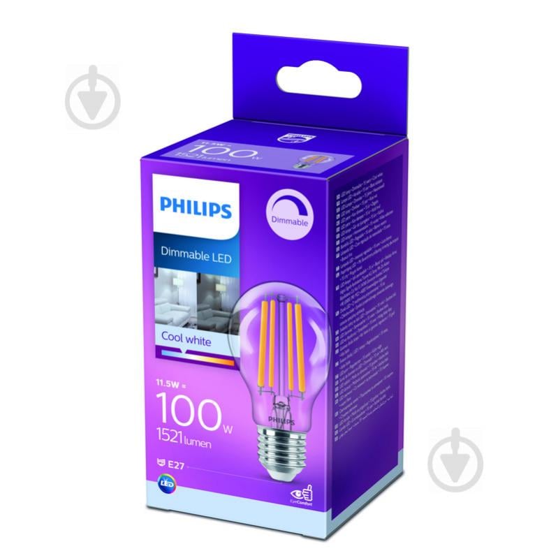 Лампа світлодіодна Philips FIL DIM A60 11,5 Вт E27 4000 К 220 В прозора 929002428966 - фото 1