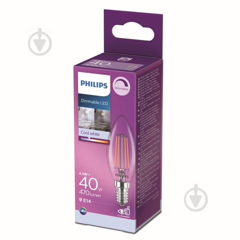 Лампа світлодіодна Philips FIL DIM B35 4,5 Вт E14 4000 К 220 В прозора 929002430466 - фото 1