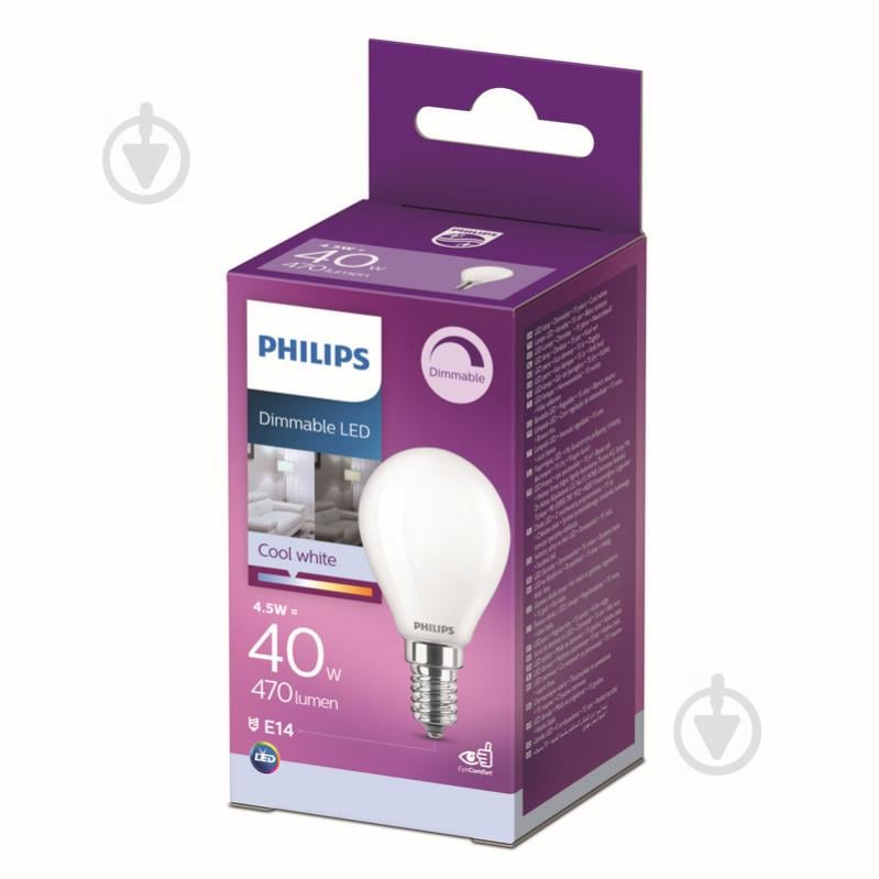 Лампа світлодіодна Philips FIL DIM 4,5 Вт P45 прозора E14 220 В 4000 К 929002431366 - фото 1