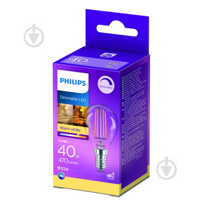 Лампа светодиодная Philips FIL DIM P45 4,5 Вт E14 2700 К 220 В прозрачная 929002391366 - фото 1