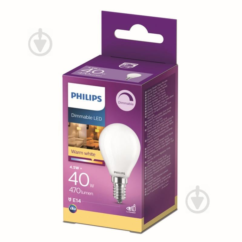 Лампа світлодіодна Philips FIL DIM P45 4,5 Вт E14 2700 К 220 В прозора 929002431266 - фото 1