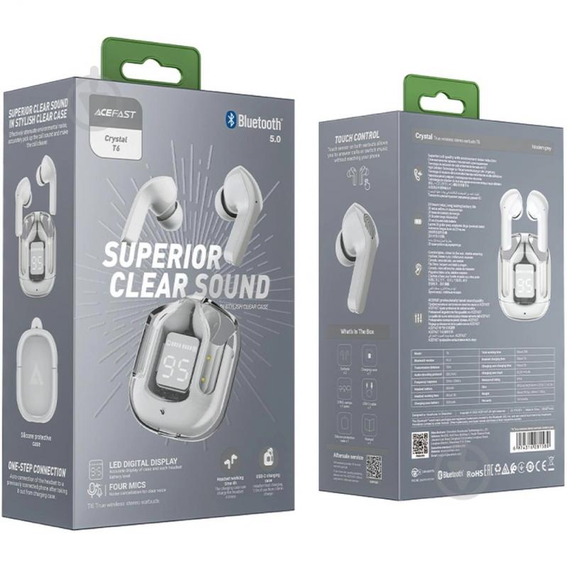Bluetooth-гарнитура Acefast T6 white (6974316281580) - фото 6 Bluetooth-гарнитура Acefast T6 white (6974316281580) - фото 6