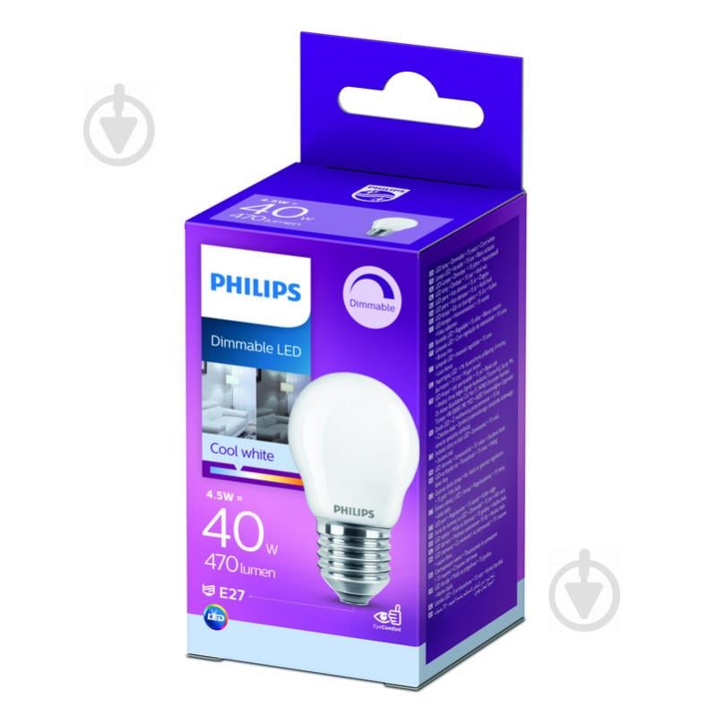 Лампа світлодіодна Philips FIL DIM P45 4,5 Вт E27 4000 К 220 В прозора 929002430366 - фото 1