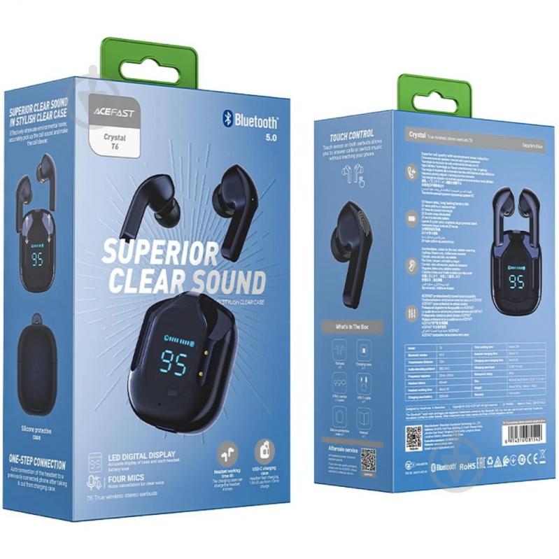 Bluetooth-гарнітура Acefast T6 blue (6974316281542) - фото 6 Bluetooth-гарнітура Acefast T6 blue (6974316281542) - фото 6