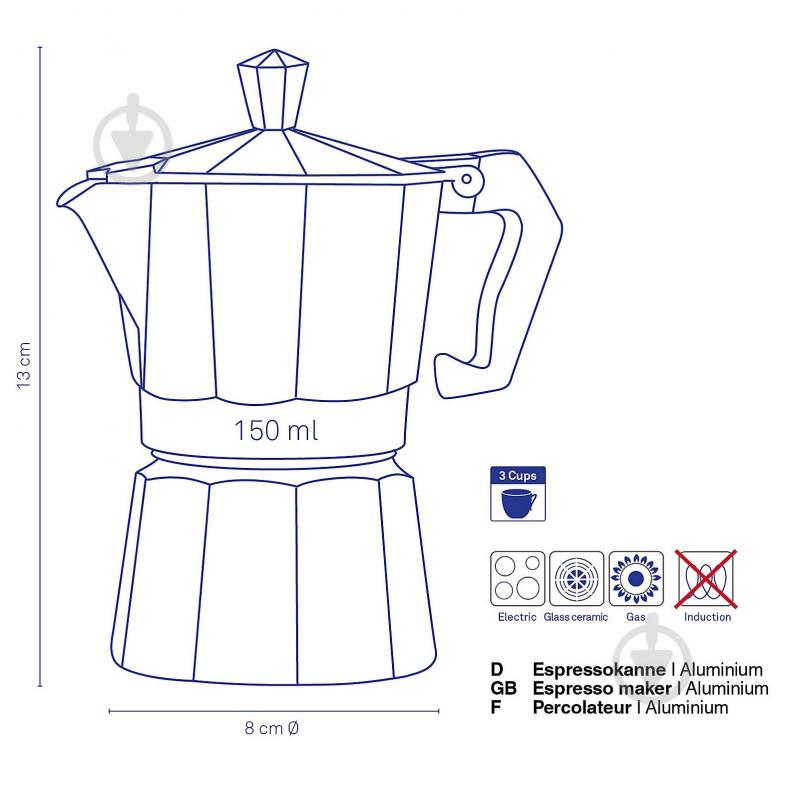 Кавоварка гейзерна Italia 150 мл чорний 10553 Kela - фото 3