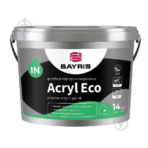 Краска интерьерная акриловая Bayris ACRYL ECO мат белый 14 кг - фото 1