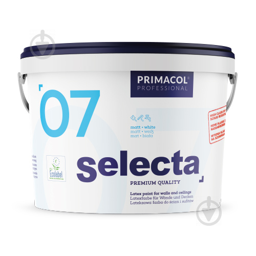 Фарба інтер'єрна латексна Primacol Professional SELECTA 07 мат білий 10 л - фото 1