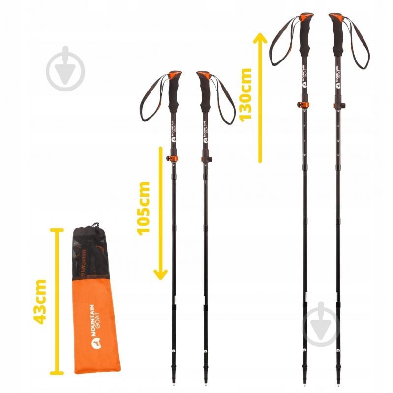 Трекинговые палки Mountain Goat Pro+ 43-130 см Black/Orange (P-5907739318251) MG0008 - фото 10