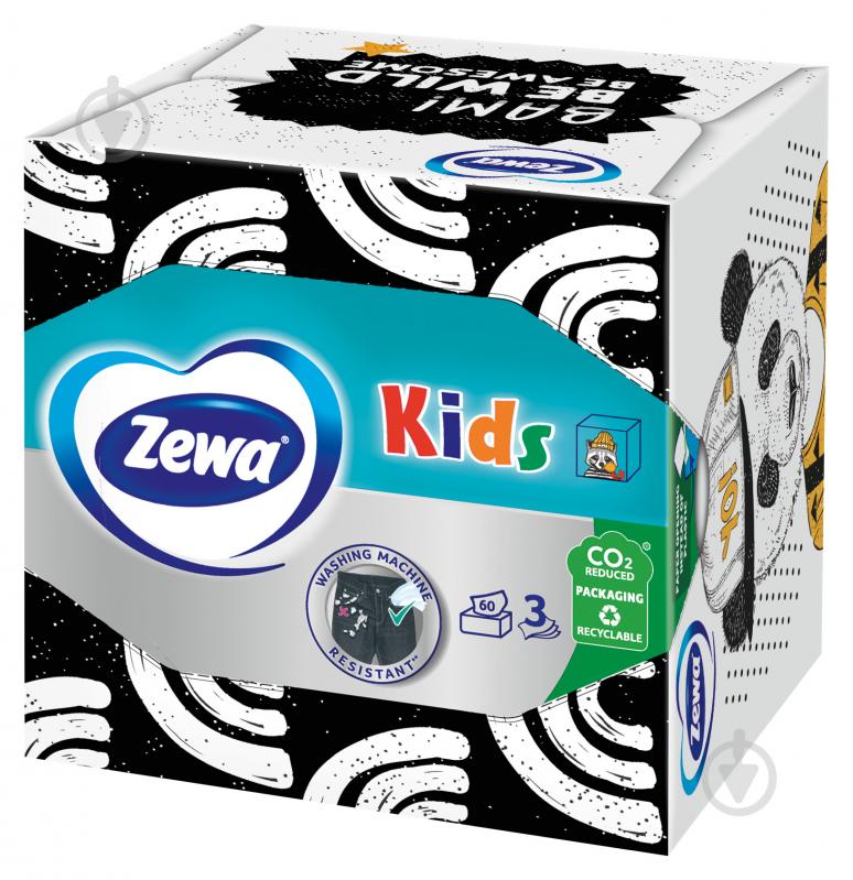 Серветки паперові у коробці Zewa Kids косметичні тришарові 60 шт. - фото 3