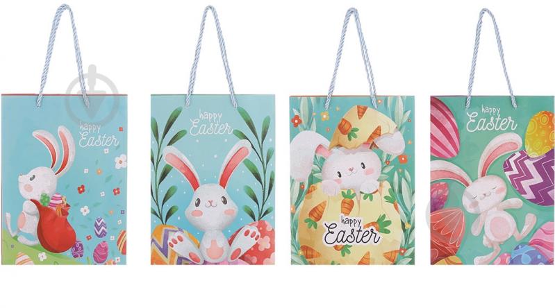 Пакет паперовий Пасхальний кролик у глітері 26х32х10 см - фото 1 Пакет паперовий Пасхальний кролик у глітері 26х32х10 см - фото 1