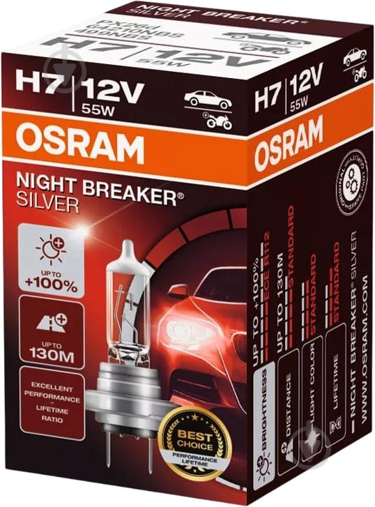 Автолампа галогенная Osram Night Breaker Silver H7 55 Вт 1 шт. (4052899992634) - фото 2 Автолампа галогенная Osram Night Breaker Silver H7 55 Вт 1 шт. (4052899992634) - фото 2
