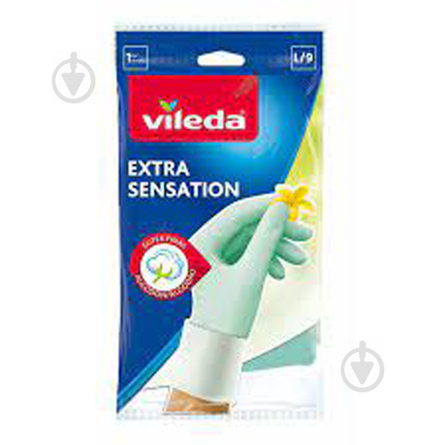 Рукавички латексні Vileda Extra Sensation стандартні р. L 1 пар/уп. зелений - фото 1