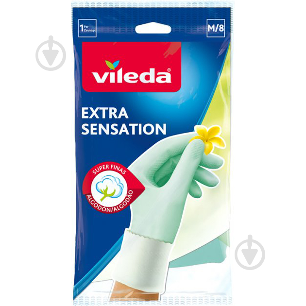 Рукавички латексні Vileda Extra Sensation стандартні р. M 1 пар/уп. зелений - фото 1