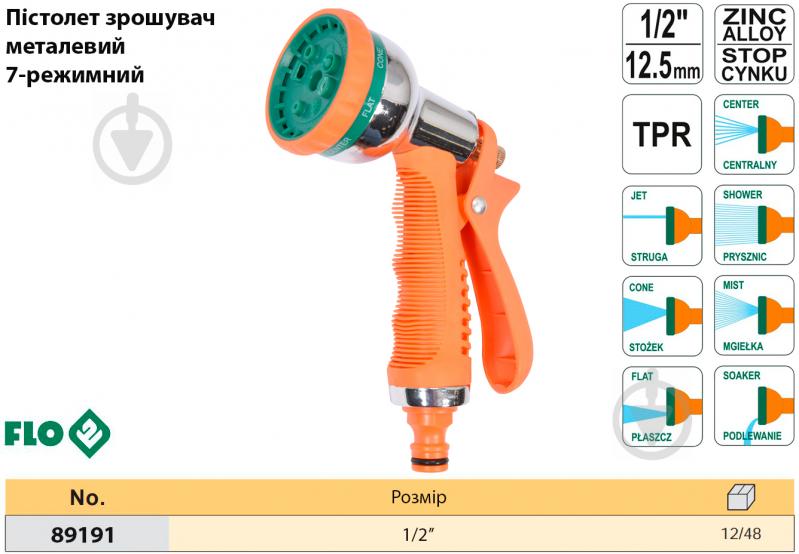 Пістолет-розпилювач Flo 7-режимний до шлангу d=1/2" (89191) - фото 3