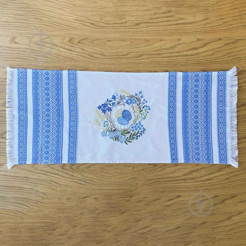Рушник великодній Горлиця 31x80 см Едельвіка білий/блакитний - фото 3