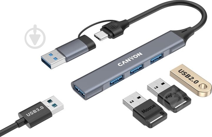 USB-хаб Canyon DS-02 4in1 USB-A/C Grey (CNS-TDS02G) - фото 5