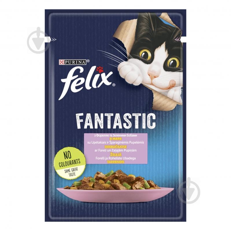 Консерва для котов Felix Fantastic форель и зеленые бобы в желе 85 г - фото 1