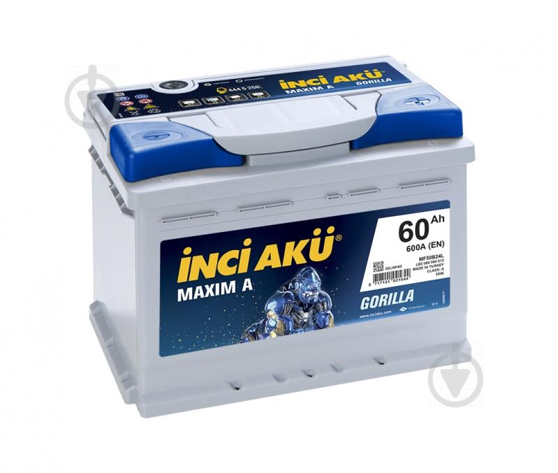 Аккумулятор автомобильный INCI Maxima (Gorilla) 60Ah 600A 12V LB2 060 060 013 «+» справа (LB2 060 060 013) - фото 1