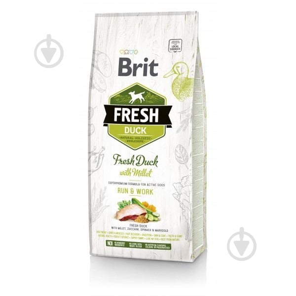 Корм для активних собак для великих порід Brit Fresh качка та пшоно 2,5 кг - фото 1