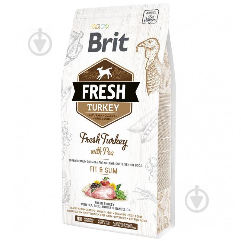 Корм для собак низької активності та похилого віку для великих порід Brit Fresh індичка та горох 2,5 кг - фото 1